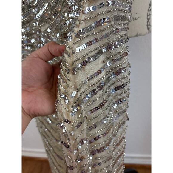 B59 Mac Duggal Long Gown Womens 2 Silver Sequins Glam Wedding Euphoria Inspired - Picture 7 of 10